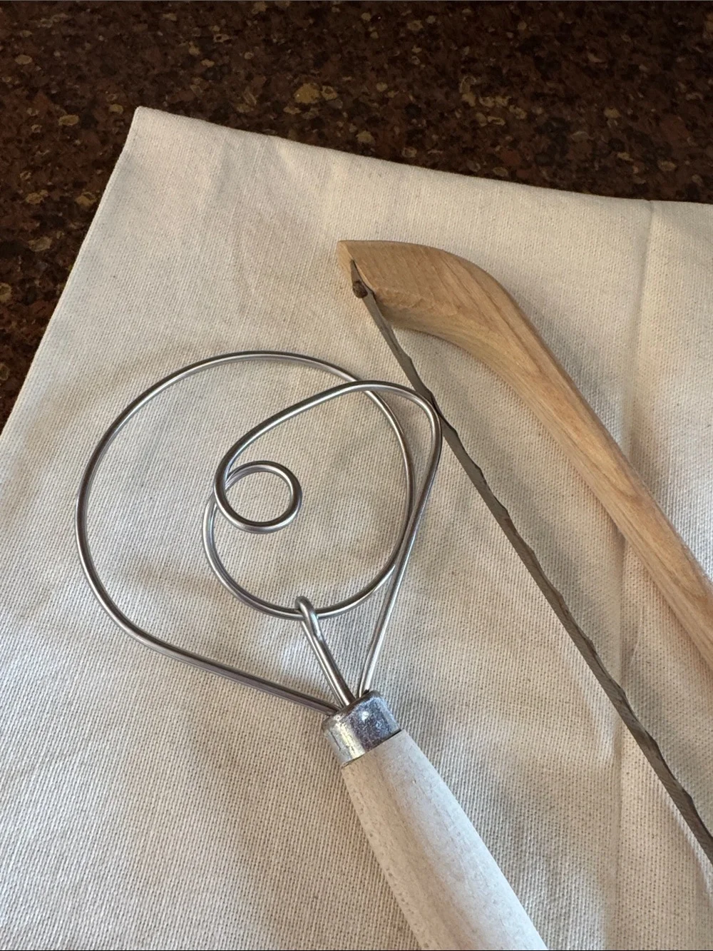 Sourdough Wooden Kitchen Utensil Set- whisk and bread knife